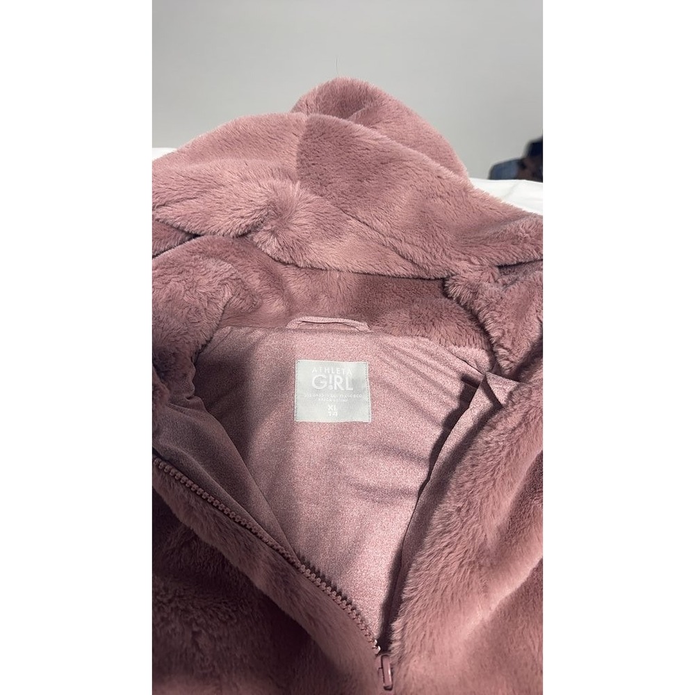 Athleta Girl Mauve Pink Faux Fur Fleece Zip-Up Hooded Jacket Size XL 14